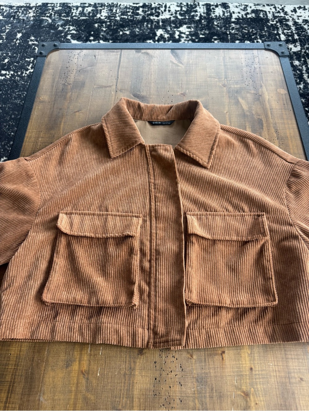 SHEIN Corduroy Cropped Jacket in Camel Brown